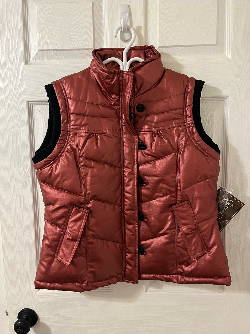 Metallic Rose Quilted Sleeveless Puffer Vest by Cripple Creek Ranchwear